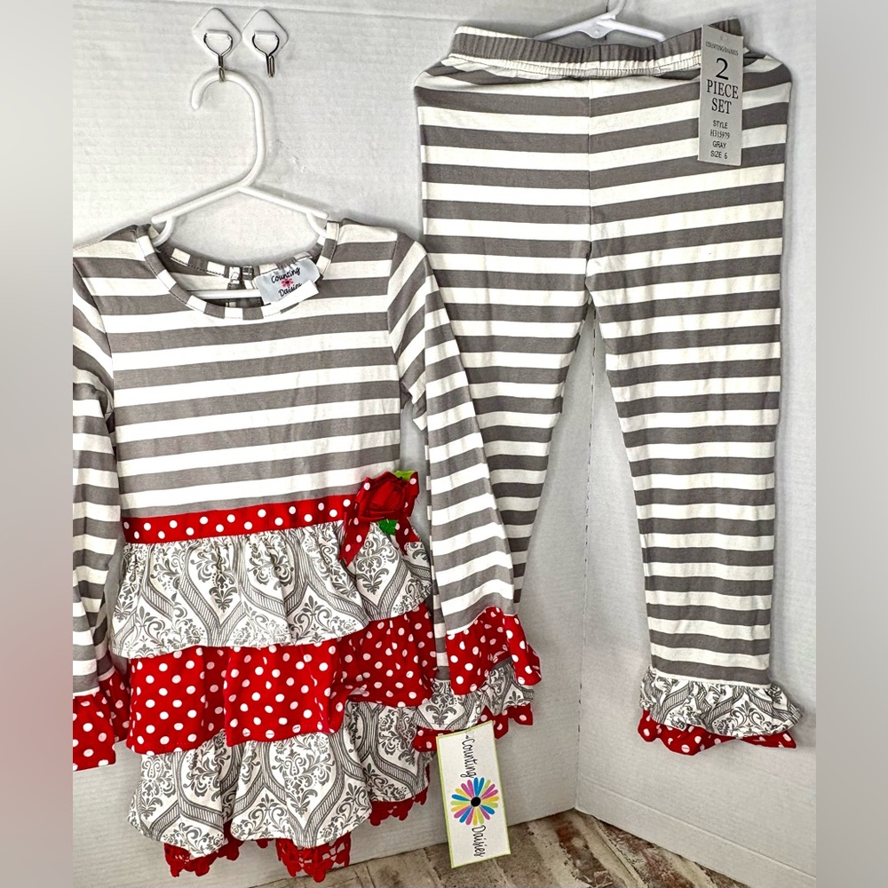 Counting Daisies Girls’ Festive 2pc set with top and leggings NWT sz 6